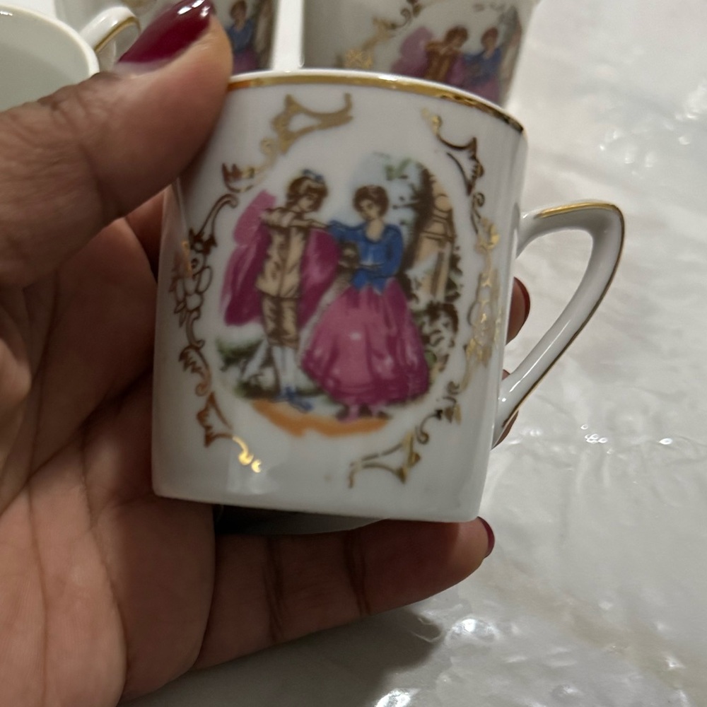 Vintage Floral White Mug Collection- Made in Japan- 4 cups and 4 saucers